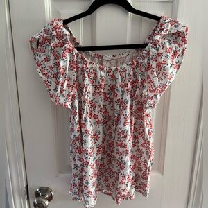 Floral Off-Shoulder Top - White and Red GAP